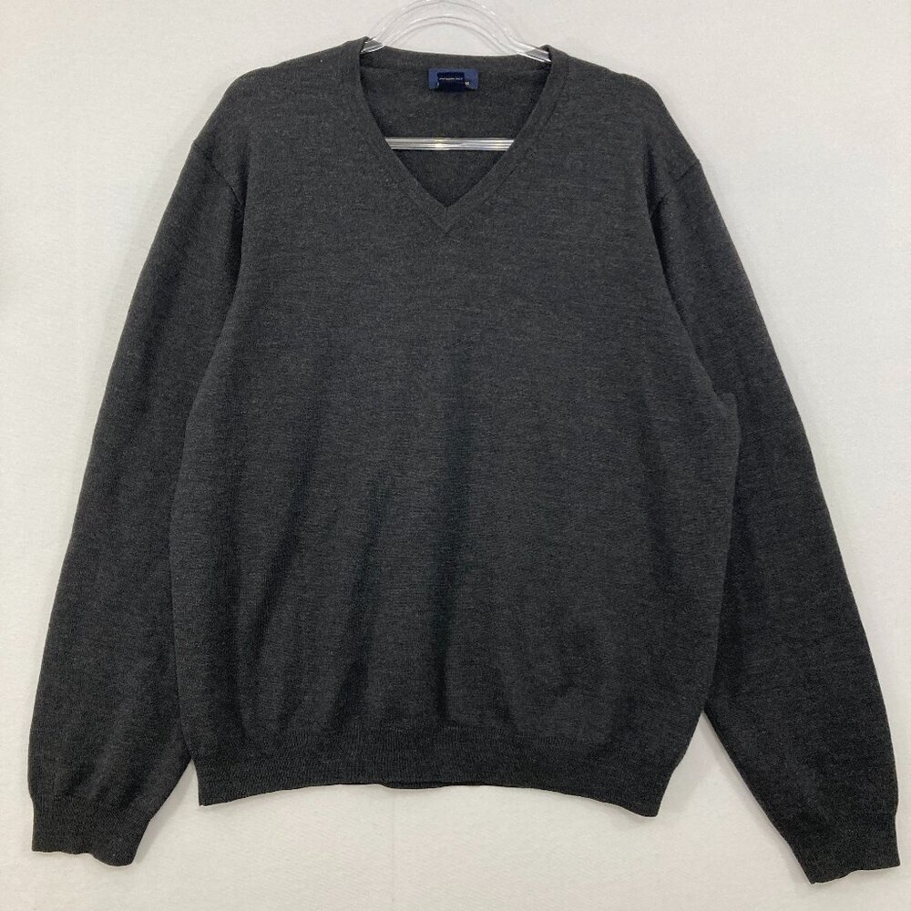 Brooks Brothers 346 size XL Dark Gray‎ V neck Merino Wool Sweater Preppy Cozy